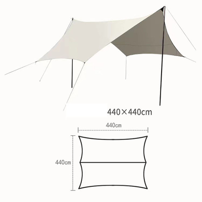 Ντυμένο ασήμι υφάσματος ήλιων Awning ήλιων στρατοπέδευσης σκιάς υπαίθριο με το σχοινί αέρα